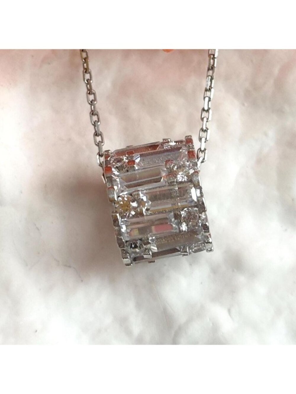 Barrel Shaped Cubic Zirconia Vintage Sterling Silver 925 Pendant Necklace - 19"